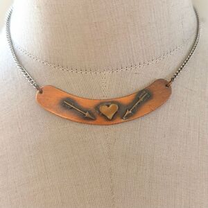 Handmade Copper Heart & Arrow Statement Necklace